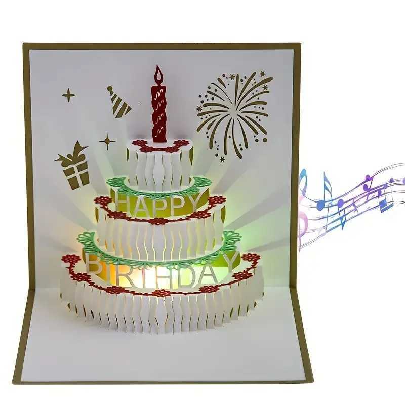 sical Birthday Greeting Cards 3D Up Gift Card with Led sic Gift Cards with Envelope Wedding Decorations for Tables H251210
