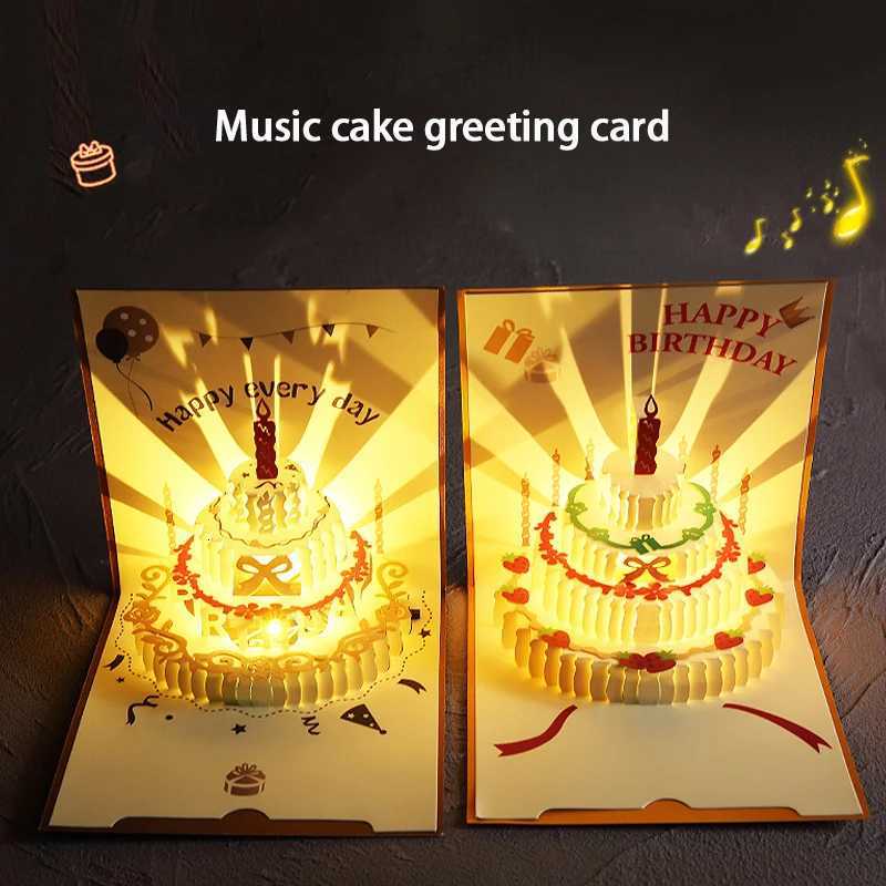 sical Birthday Greeting Cards 3D Up Gift Card with Led sic Gift Cards with Envelope Wedding Decorations for Tables H251210