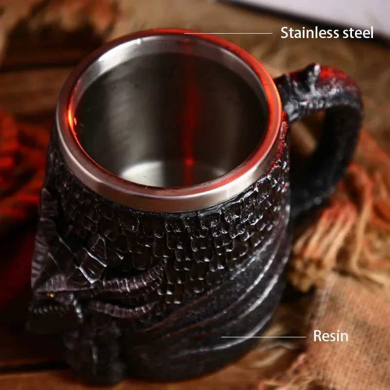 Medieval Dragon Resin Stainless Steel Beer Mug 600ml Retro Tankard Skull Coffee Cup Tea Mug Tumbler Pub Bar Decor Drop Shipping C251210