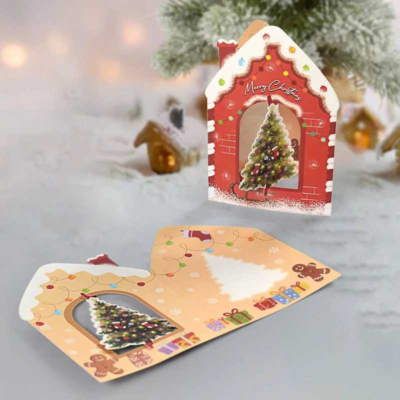 10Pcs 3D Christmas Greeting Card Creative House Shape Postcard Card Merry Christmas Decoration For He New Year 2026 Gift Cards H251210