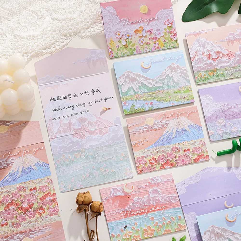 6pcs/set of oil painting style cards Thank you card Folding card Blessing message card Gift card Art painting postcard H251210