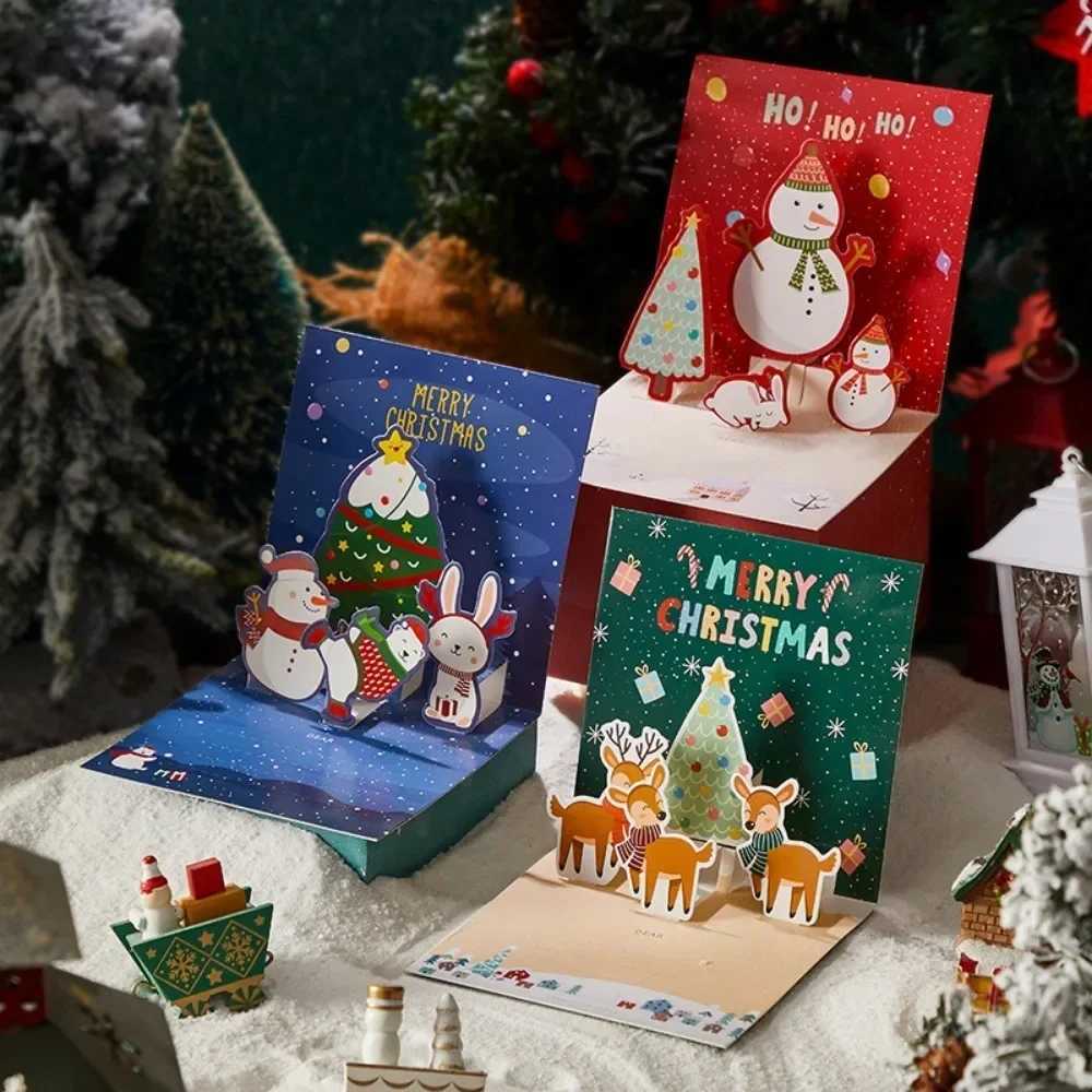 5/1PCS 3D UP Christmas Greeting Cards with Envelope Friend Family Blessing Postcard Birthday New Year Christmas Decoration H251210