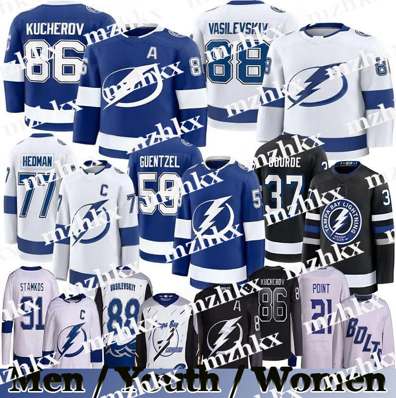 #86 Nikita Kucherov tampa bay hockey jersey #88 Andrei Vasilevskiy lightning jersey Brayden Point Victor Hedman Jake Guentzel Anthony Cirelli Ryan McDonagh jerseys