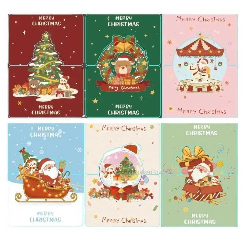 6PCS Christmas Greeting Card Mini Christmas Blessing Greeting Cards School Envelope Postcard Gift Card For Xmas New Year Gifts H251210