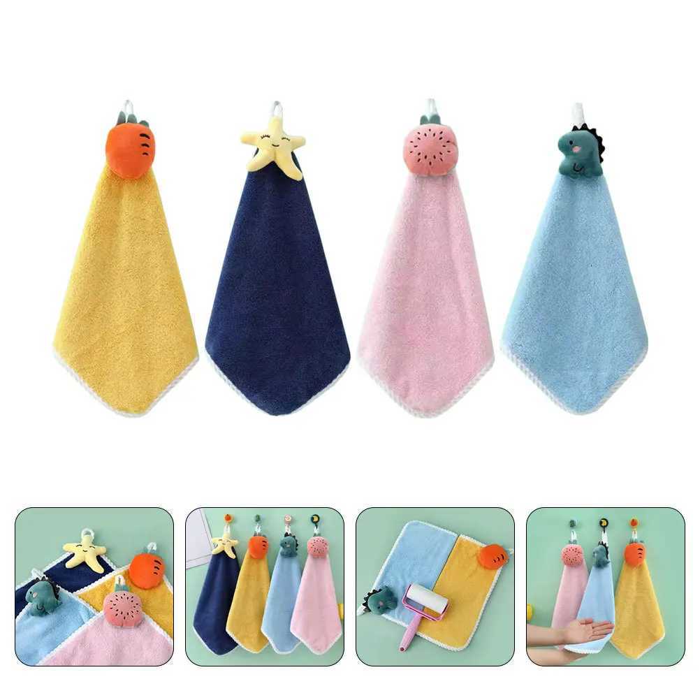 4Pcs Coral Fleece Hand Towels Absorbent Quick Dry Cartoon Hanging Kitchen Cloth Home Use Cleaning Wiping Towels C251210