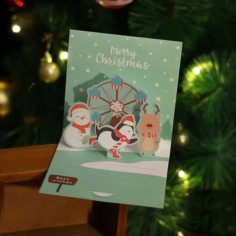 1/2/4 Pack 3D Christmas Stereo Greeting Cards Thanksgiving Holiday Blessings DIY Christmas Blank Cards with Envelopes H251210