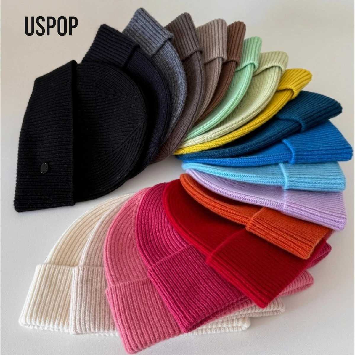 Luxury USPOP 100 Merino Wool Knit Beanie Women Winter Warm Soft Hat Pure Wool High Quality Soft Non-Itchy Cap 18 Colors Y251209