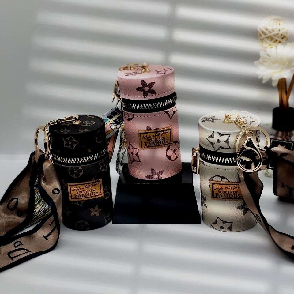 Creative Silk Scarf Monogram Bucket Keychain Large Capacity Storage Bag Accessory Pendant Gift
