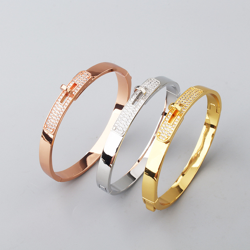 American Style Classic Hot-Selling Bracelet Simple Versatile Micro-Inlaid Zircon Button Bracelet Size 17 Unisex Jewelry