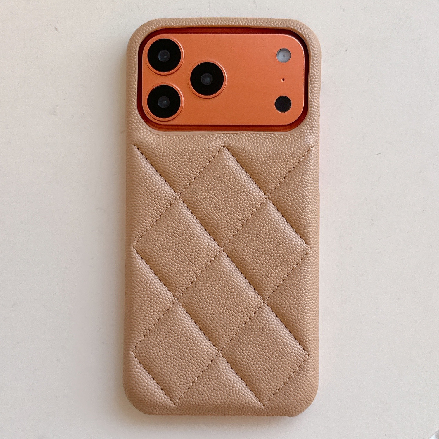 Autumn Winter Leather Quilted for iPhone 16 Pro Max Apple 17 Phone 15 Chanel Style 14 Lychee Pattern Hard Case