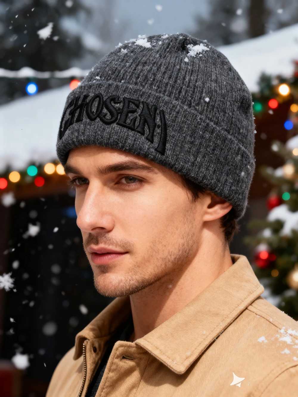 Luxury 1pcCHOSEN Embroidered Beanie Soft Stretchy Lightweight Winter Hat for Men Women Outdoor Hip Hop Fashion Y251209