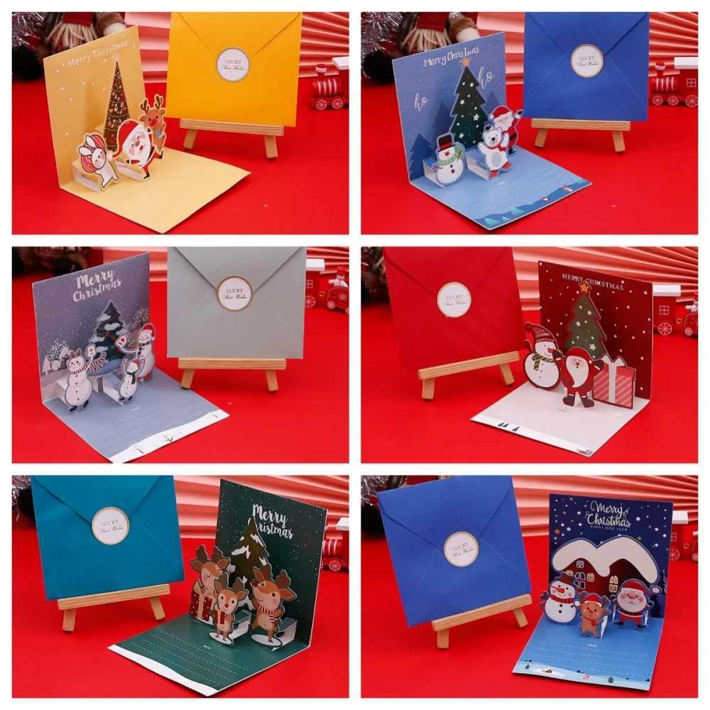 6Pcs/lot 3D Carton Christmas Greeting Card Kids Christmas Blessing Cards Envelope New Year Postcard Gift Card Xmas Party H251210
