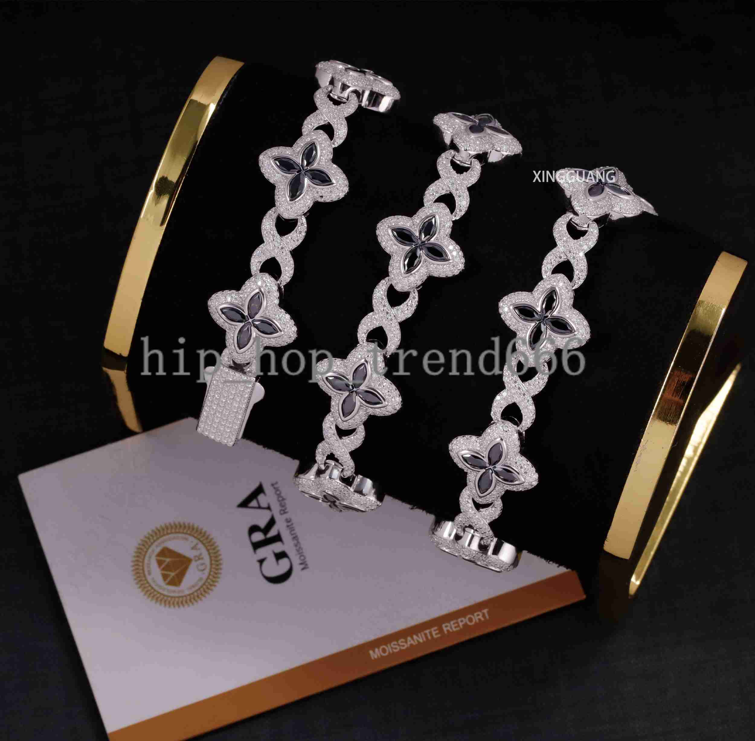 Fashion Black Diamond Marquise Cut Moissanite Clover Charms Infinity Cuban Links 925 Sterling Silver Cuban Link Chain Jewelry