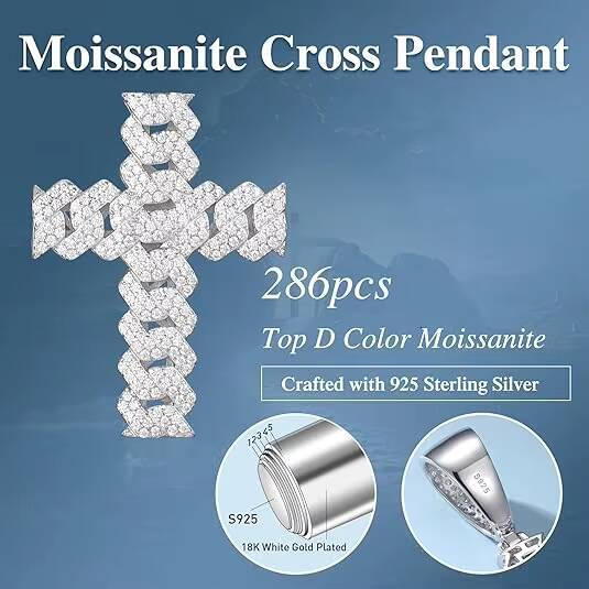 Bling Jewelry for Men Women Gift Gold Plated 925 Sterling Silver Hiphop Cross Pendant D Color Moissanite Hiphop Necklace