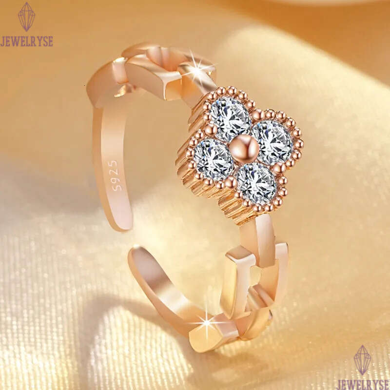 korean sweet fashion clover designer band rings for women cz zircon shining crystal open silver rose gold bling diamond love ring party jewelry gift