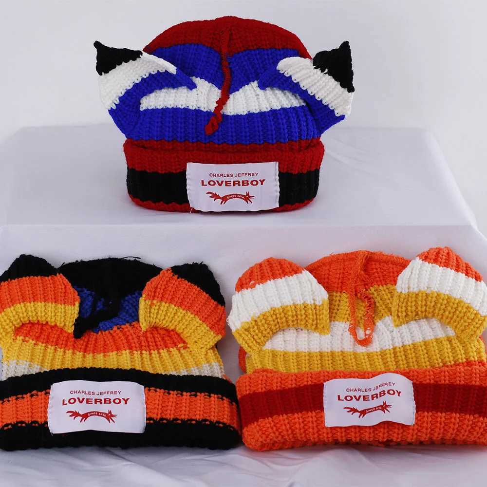 Luxury 2024 new Loverboy Cat Ear Knit Hat Warm Pig Ear Woolen Hat Cute Fashion Hooded Cap Niche Design Hip-hop Personality Cold Hat Y251209