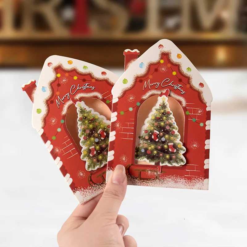 10Pcs 3D Christmas Greeting Card Creative House Shape Postcard Card Merry Christmas Decoration For He New Year 2026 Gift Cards H251210