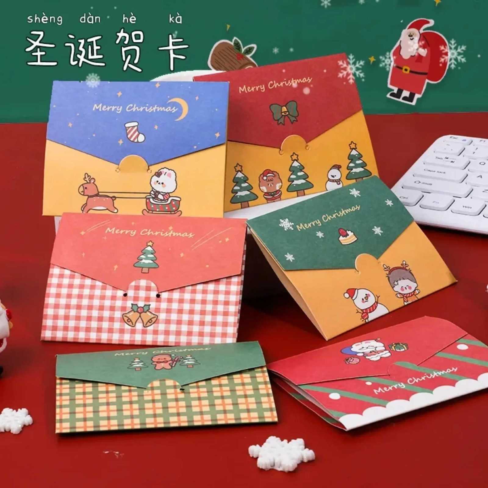 Merry Chritmas Greeting Cards Envelope Xmas Gifts Card DIY Folding Paper Card Invitations Gifts Postcard 2025 New Year Cards H251210
