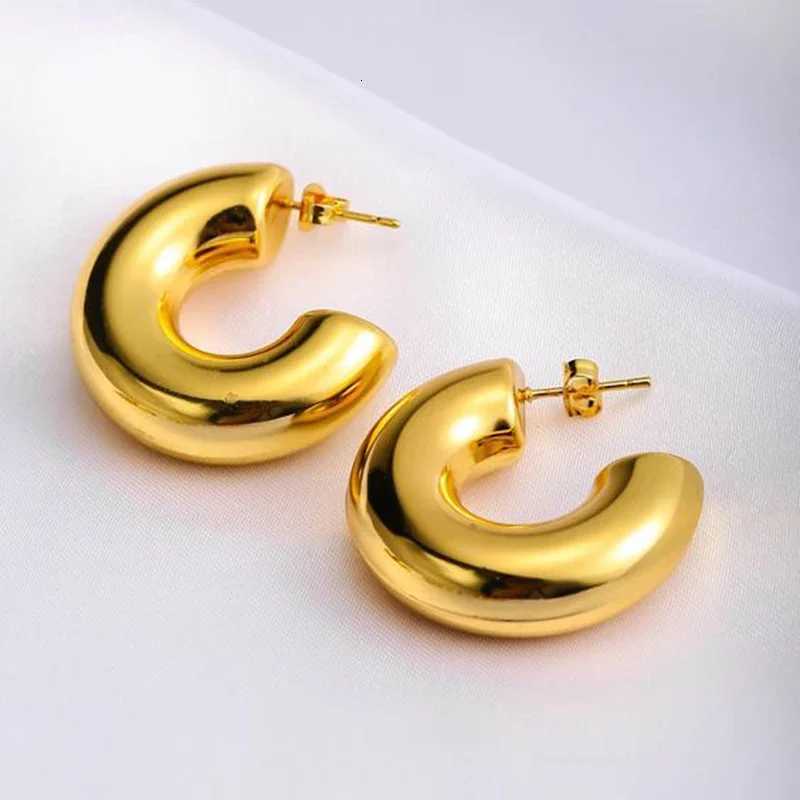 New Retro Stainless Steel Chunky C Shape Hoop Earrings Glossy Gold Plated PVD Circle Round Tube Huggie Hoops Stacked Ear JewelryXJ251210 - view 4