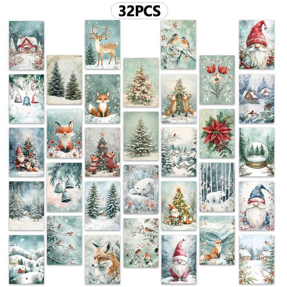 32pcs Forest Christmas Snowflake Fox Postcards Cheap Bedro Decor Thick Cardstock High Definition Printing Gift Collection H251210