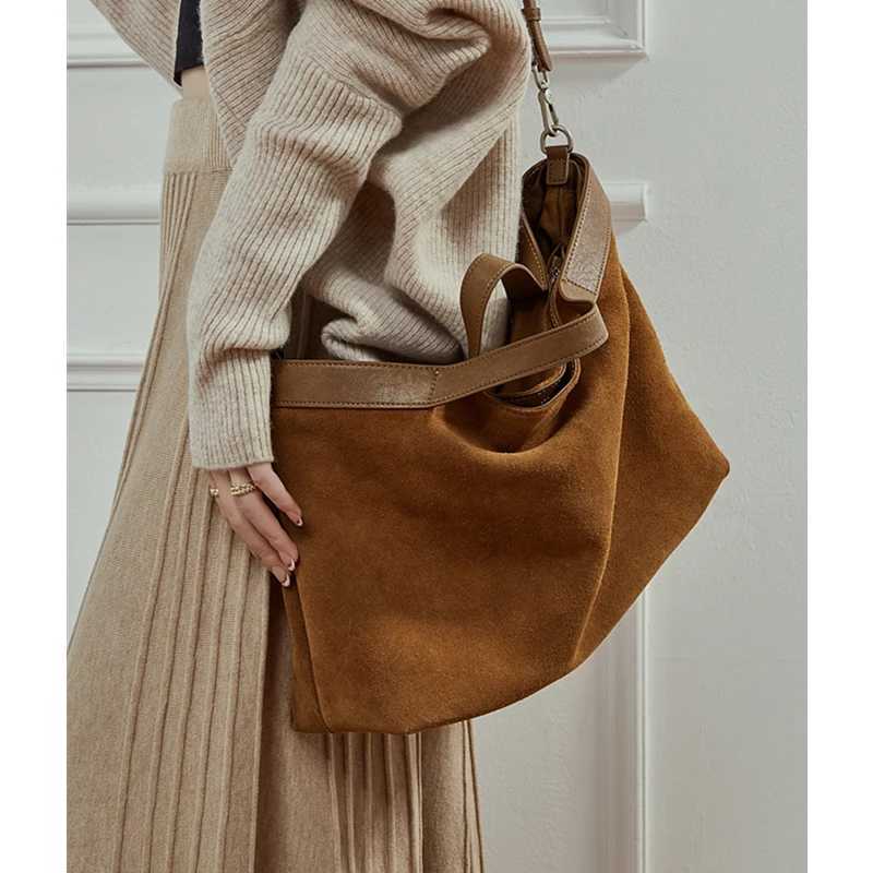 Toptrends Suede Genuine Leather Tote Handbags For Wen 2025 Luxury Designer Matte Hobo Shopper Ladies Shoder Crossbody Bags Y251209