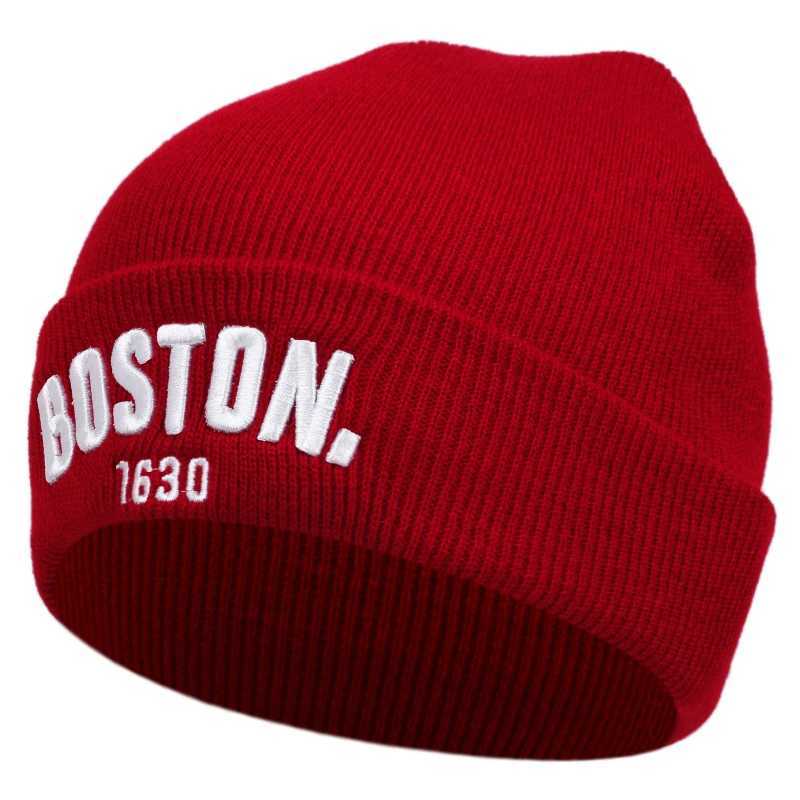 Luxury boston knitted hat bean hat outdoor winter hat embroidered ski hat Y251209