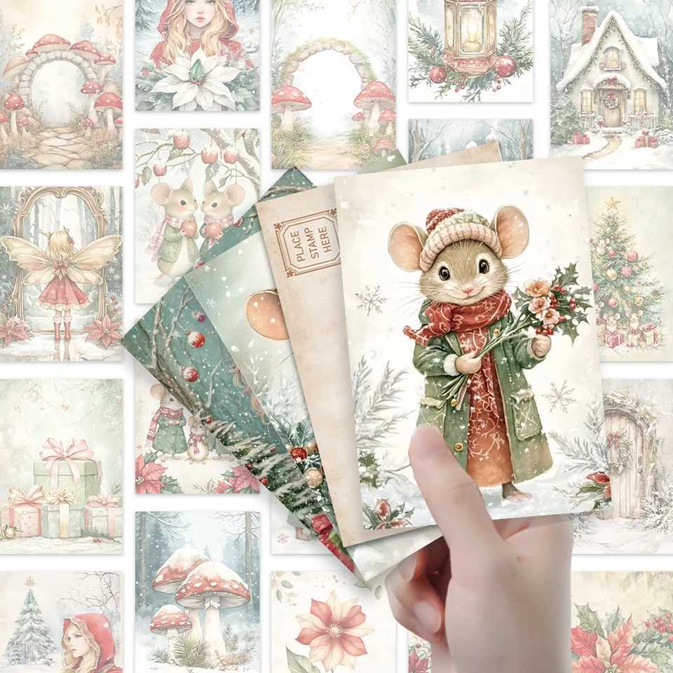32pcs Christmas Postcards Set Snowy Scene Cozy Cabin Design High-Quality Thick Cardstock Perfect Holiday Gift for Students H251210