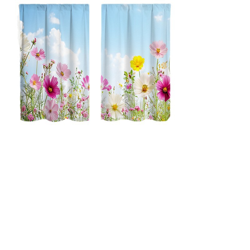 YL-37927 Spring Floral Digital Print Kitchen Filter Curtain Living Room Cafe Bathroom Short Curtain Rod