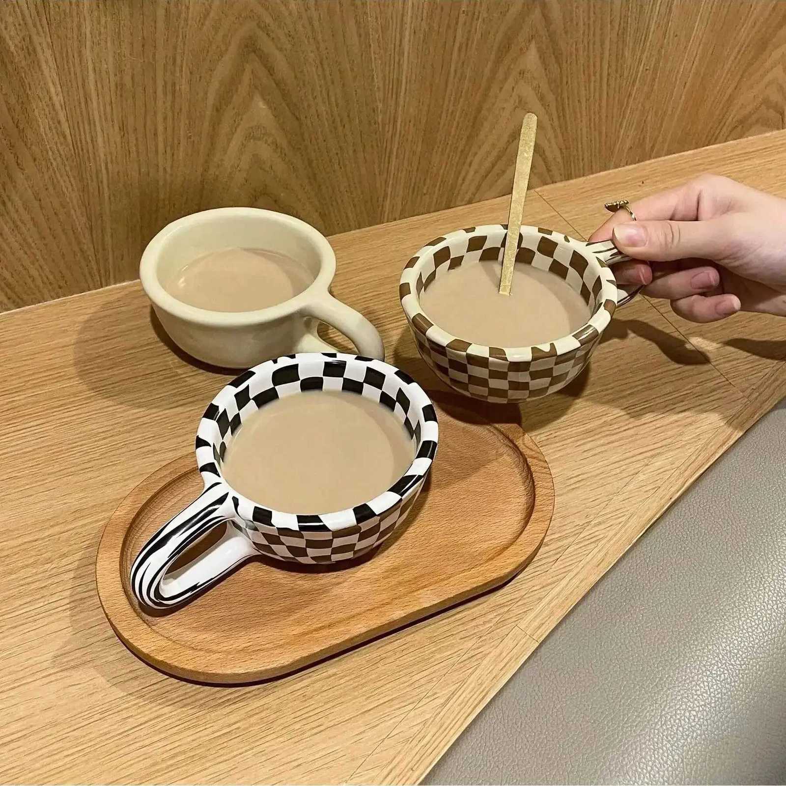 1pc Creative ceramic checkered pattern tea cup irregular chessboard coffee cup C251210