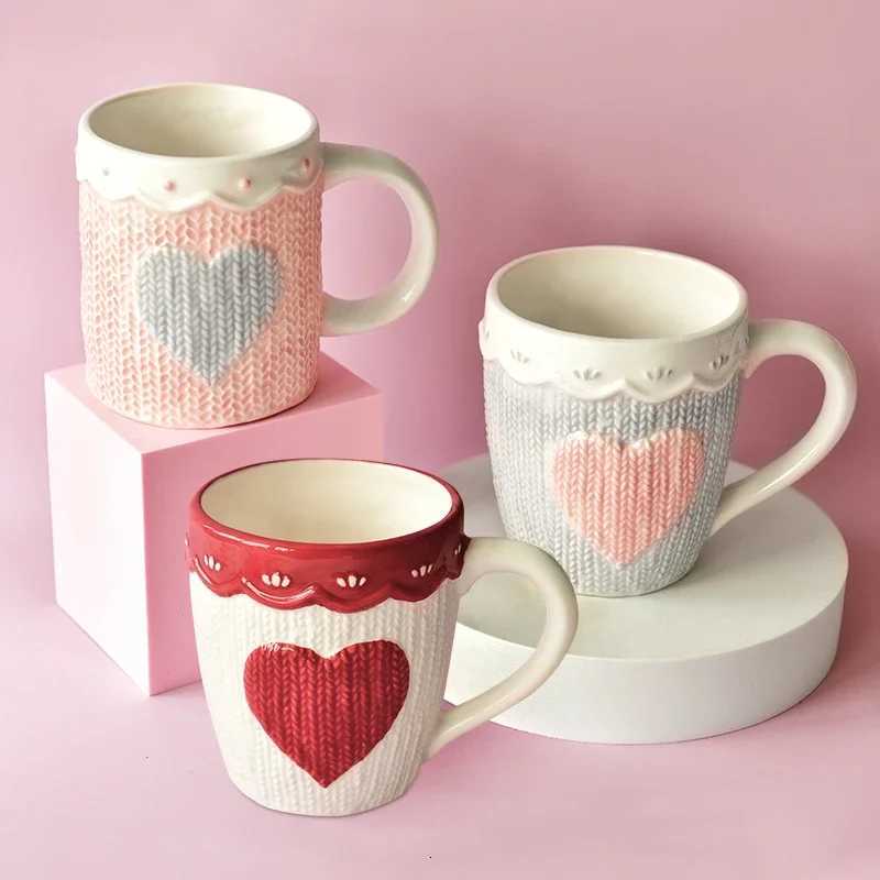 480ml Large Ceramic Coffee Mug Kawaii Bowknot Tea Cup Pink Wool Knitting Mug Dishwasher and Microwave Safe C251210