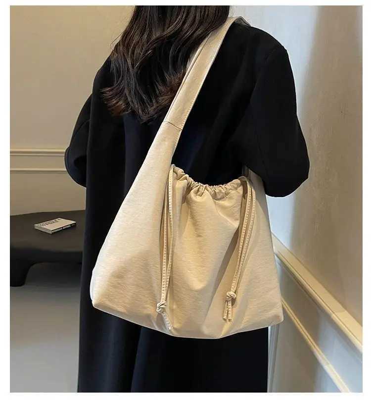 New Drstring Tote Versatile Solid Color Canvas Casual Crossbody Bags Cmuting Shoder Bag Y251209
