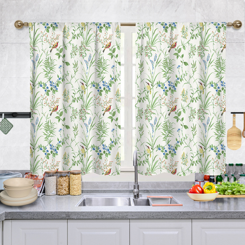 YL-37928 Spring Floral Digital Print Kitchen Filter Curtain Living Room Cafe Bathroom Short Curtain Rod