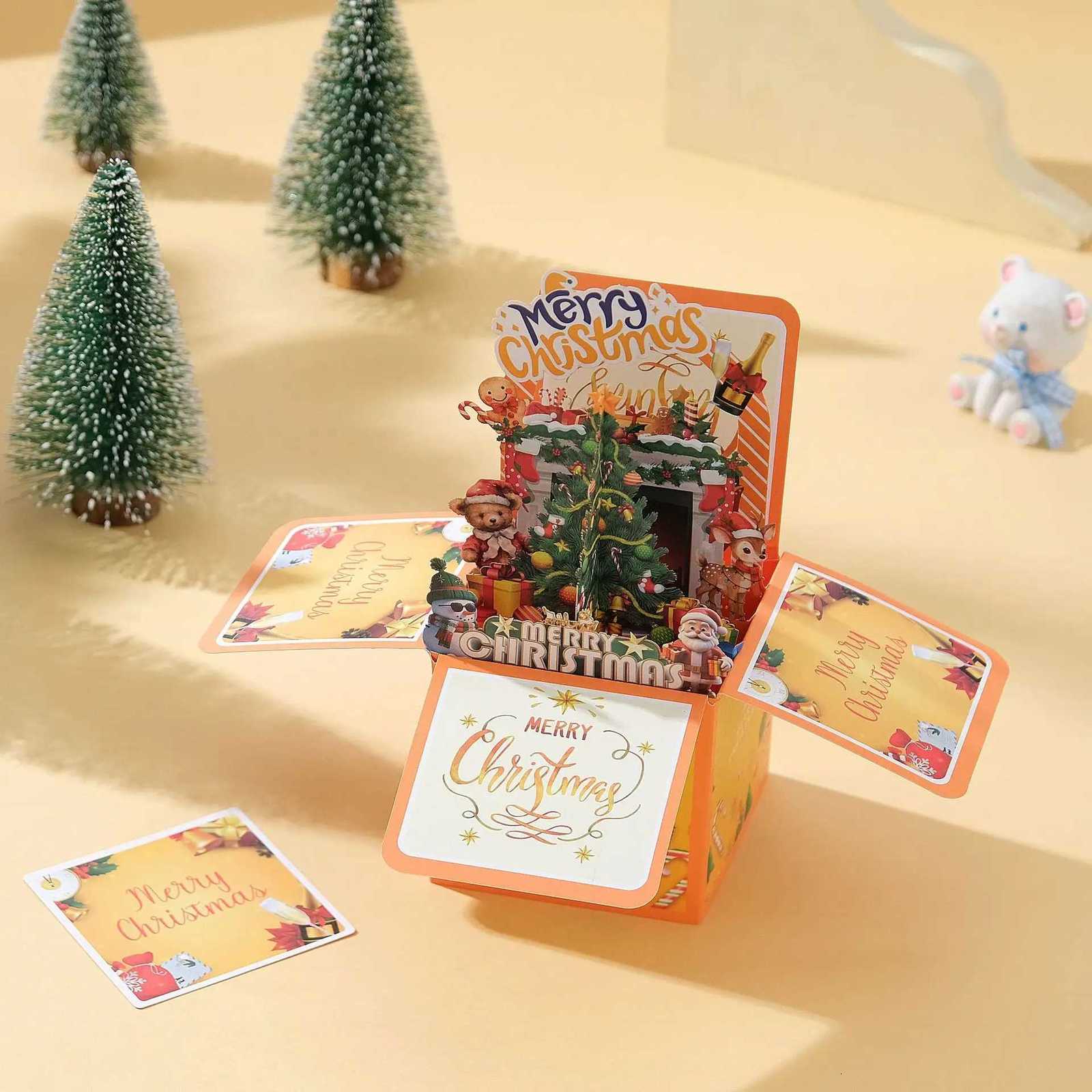 Creative Mticolor Christmas 3D Greeting Card Paper with Envelope Merry Christmas Postcard Up Ornaments Blessing Cards Gift H251210