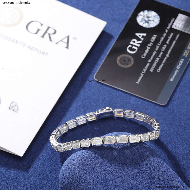 Manufacturer Price Gift Jewelry 5mm 925 Sterling Silver Emerald Cut VVS Moissanite French Long Tennis Bracelet Valentine's Day