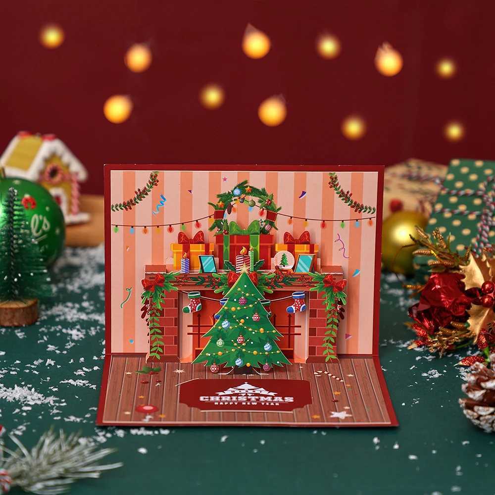 Christmas 3D Up Card Santa Snowman Festive Greeting Card Perfect for Christmas Party Favors He Decoration Holiday Gifts H251210