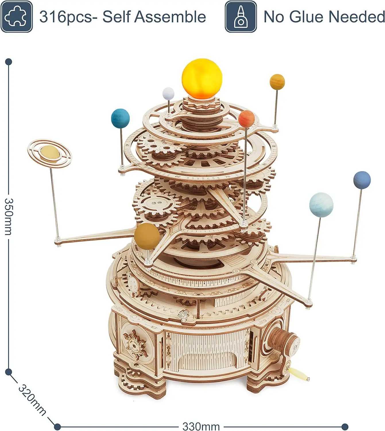 Robotime Rokr 316PCS Rotatable Mechanical Orrery DIY Wooden Model Building Block Kits Assembly Toy Gift for Children Adult ST001T251210