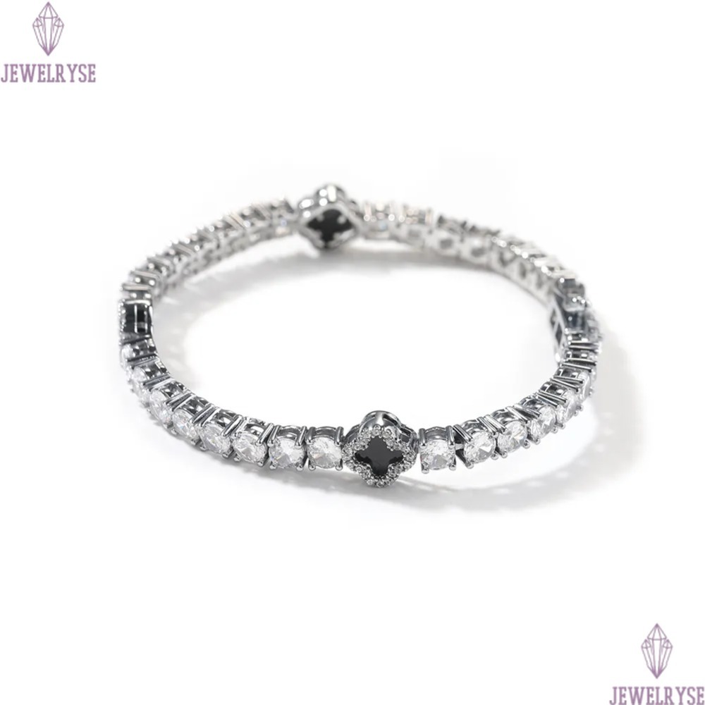 New Arrivals Lucky 4 Leaf Clover Tennis Bracelet Necklace Set for Women Men Hip Hop Iced Out Enamel Colored Jewelry Wholesale