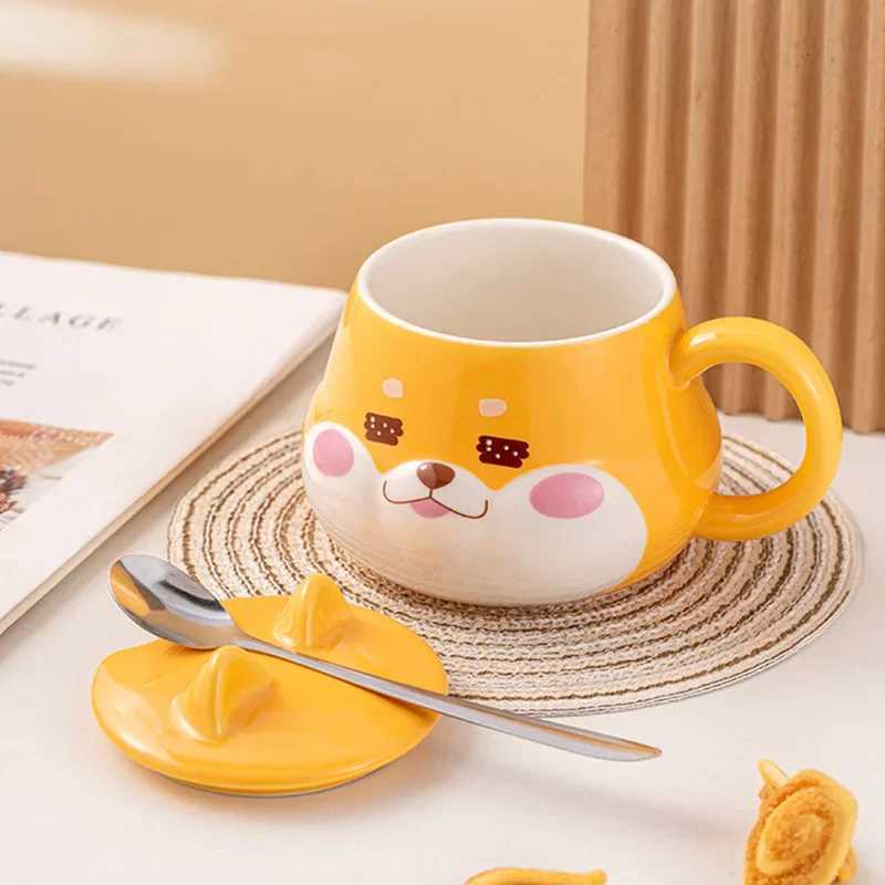 Creative Shiba Inu Ceramic Mug with Lid Cute Household Breakfast Mugs Office Coffee Cup with Lid Couple Water Cups Drinkware C251210