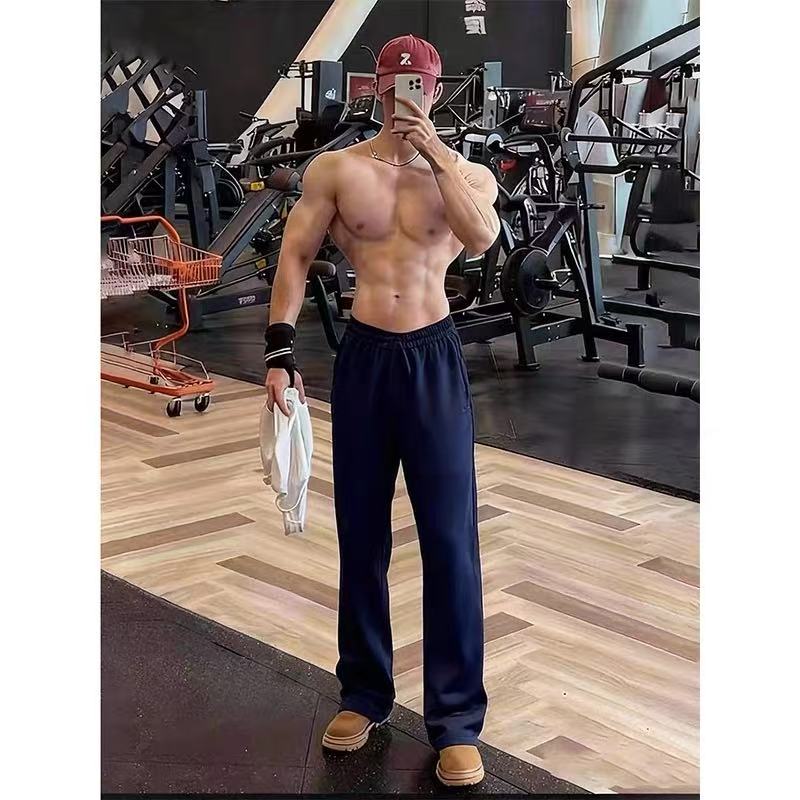 Men's solid-colored straight-leg loose casual fitness pants