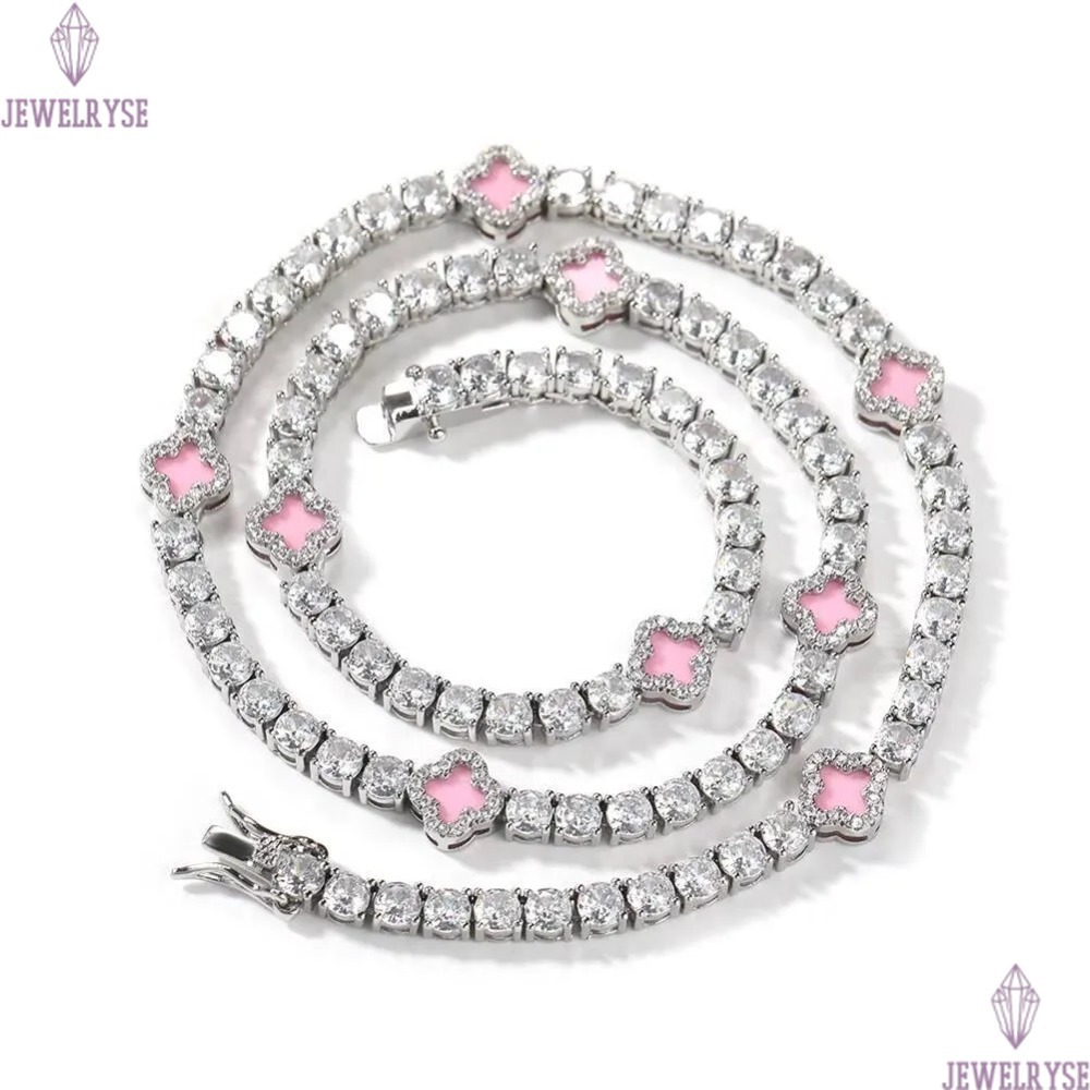 New Arrivals Lucky 4 Leaf Clover Tennis Bracelet Necklace Set for Women Men Hip Hop Iced Out Enamel Colored Jewelry Wholesale