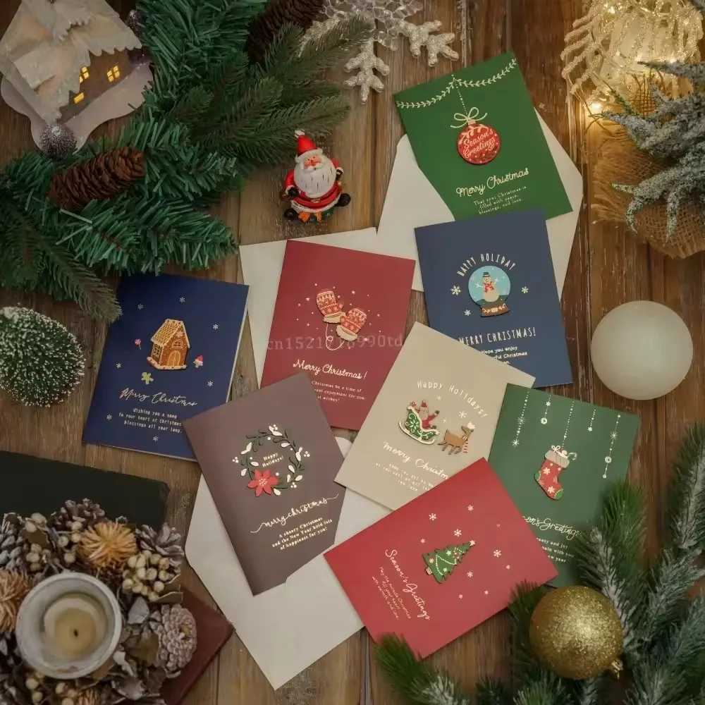 Merry Christmas Folding Small Card Handwritten DIY Greetings Postcard 2026 Happy New Year Blessing Card Envelope Gift Decoration H251210