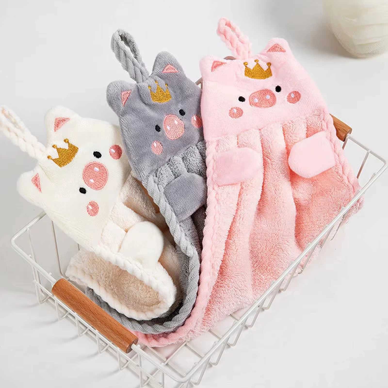 Cute Pig Hand Towel Household Coral Velvet Terry Towels For Bathroom Kitchen Soft Hanging Loops Quick Dry Absorbent Cloths Towel C251210