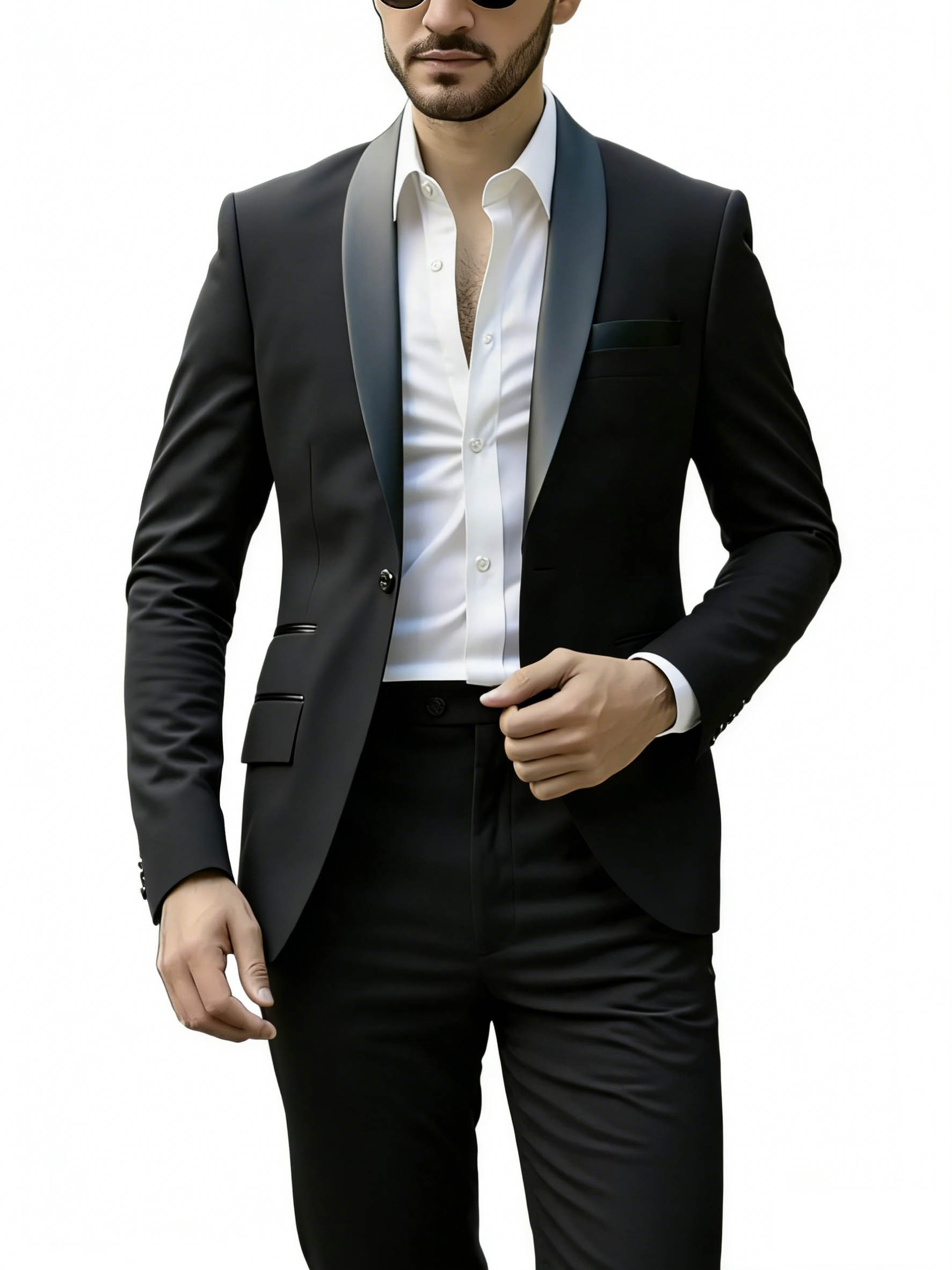 Men's Suits Men's Black Shawl Lapel Suit 2-Piece Set - Slim Fit Blazer & Trousers Formal Evening Prom Wedding Outfit