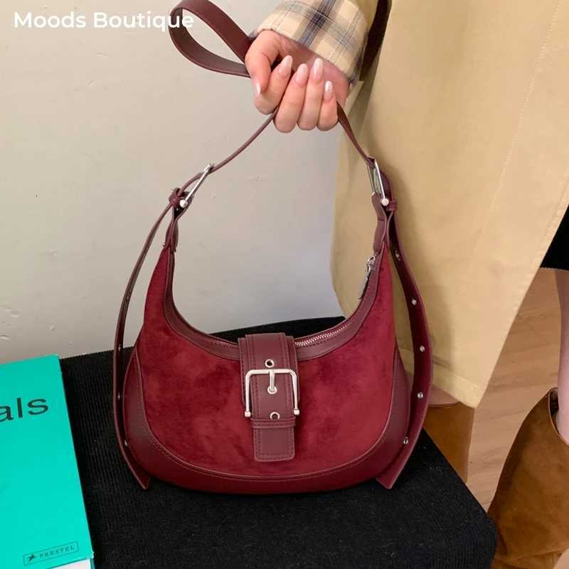 MOODS Belt Buckle Design Crossbody Bags For Wen PU Suede Cmute Underarm Shoder Hobo Bag 2025 New Designer Handbags Luxury Y251209
