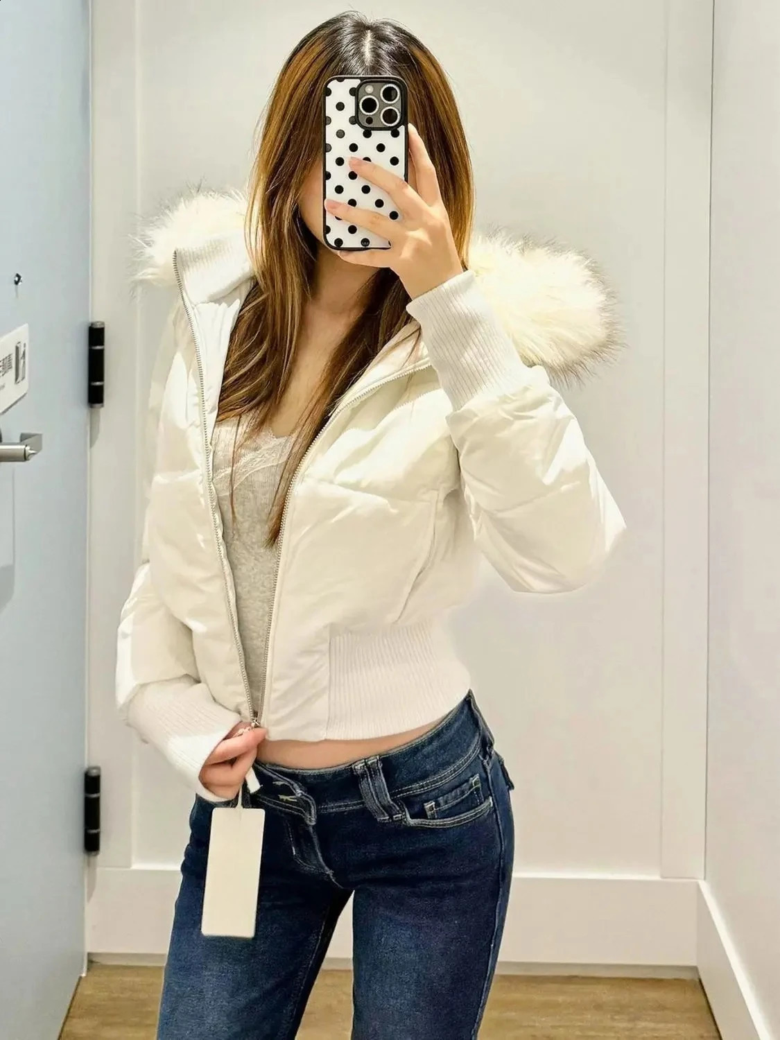 Puffer Jacket Women American Retro Fur Collar Hooded Short Winter Slim Fit Warm Coat Casual Outerwear Parka Padded Crop Tops 251209