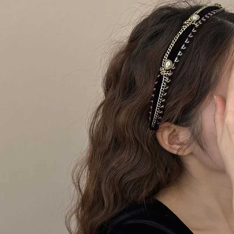 French thousand bird grid pearl chain band high-end exquisite retro design hairpin Y251210