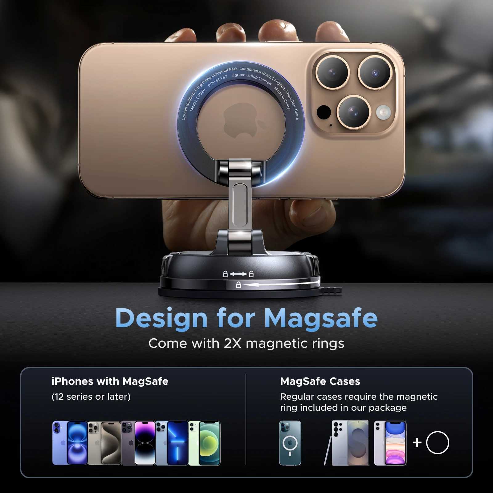 UGREEN Magnetic Car Phone Holder 360Rotatable Dashboard Suction Cup Car Mount For iPhone 16 15 14 Prax Samsun C251210
