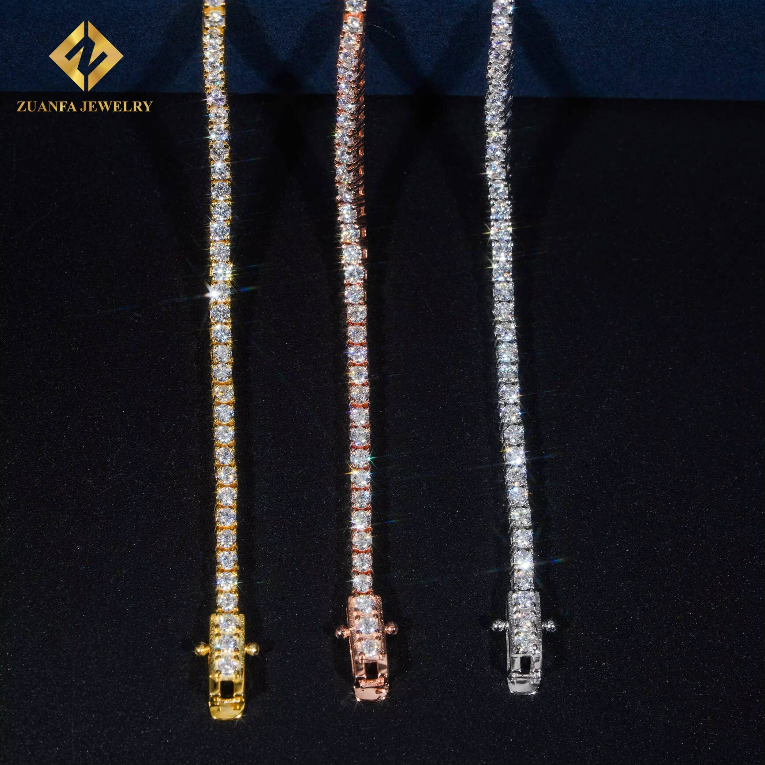 USA Stock Hot Sale Iced Out 2mm Tennis Chain 925 Sterling Silver VVS Fine Jewelry Moissanite Tennis Chain Men Women