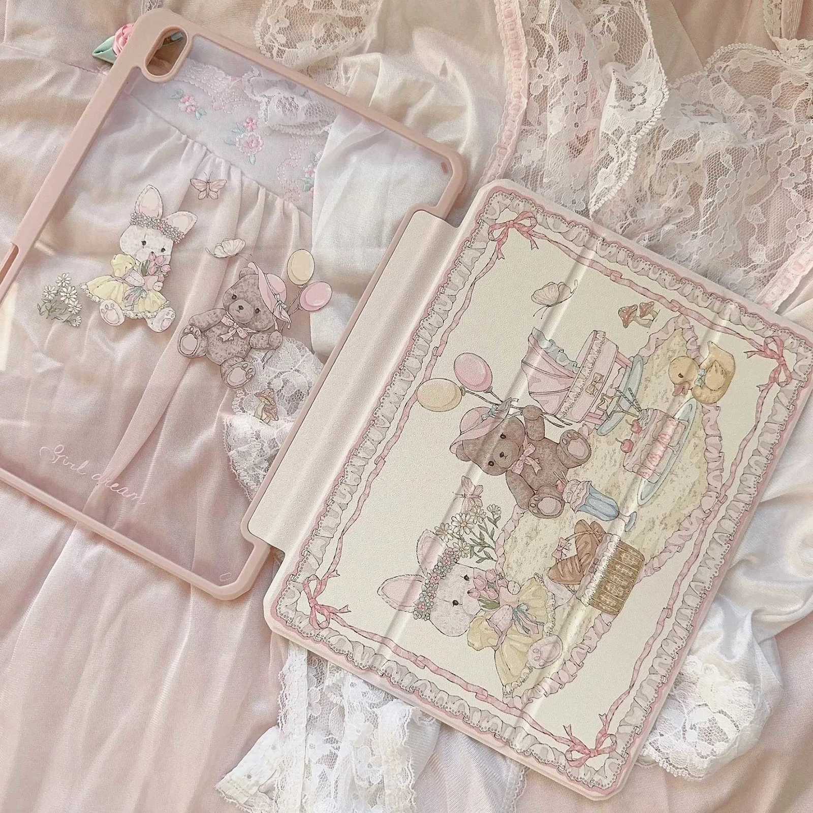 2025 New 3 Fold bear-rabbit iPad Case for Pro 11/129/13 M4 Air 11 13 3/4/5/6 5th-10th Gen 97/102 mini 6 7 with Pencil Holder H251210