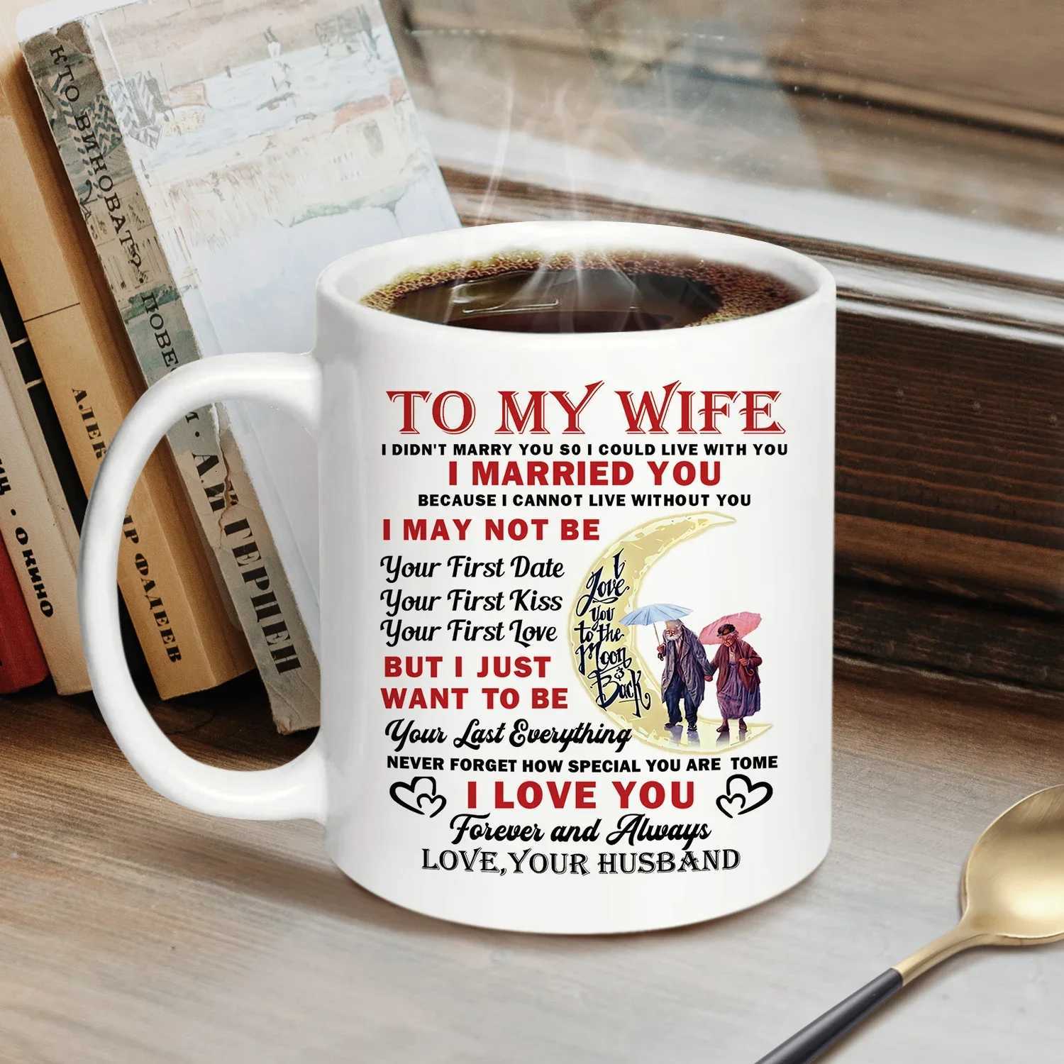 1pcTo My Wife Coffee MugCeramic Cup Romantic Anniversary Birthday Gifts for Wife From Husband 320ML C251210